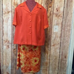 Vintage Koret Dress Woman Size 24W Burnt Orange with Floral Skirt